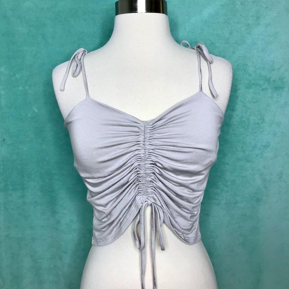 Blue Life Tops - Blue Life Tan Ruched Tie Shoulder Crop Top